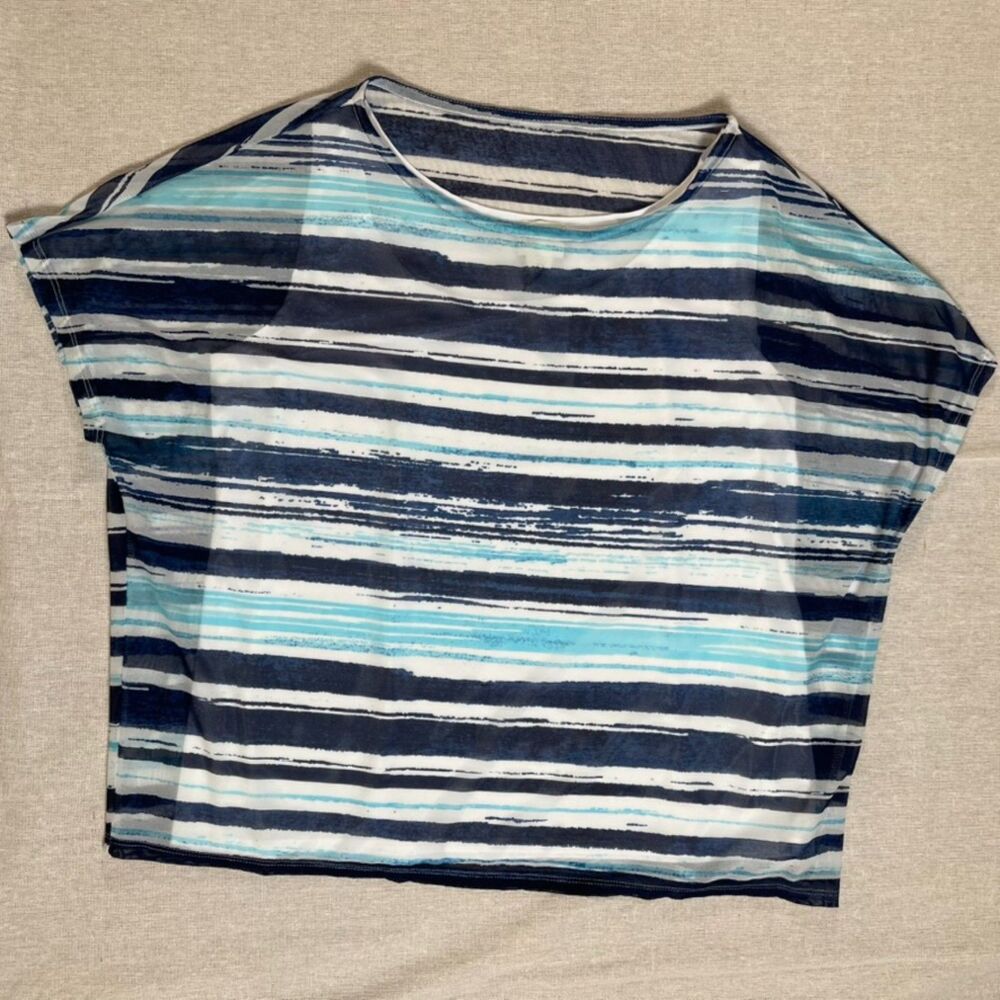 Zenergy by Chico’s | Blue and White Layered Striped Top | Small